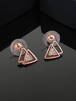 Estele - Rose Gold Plated CZ Triangular Stud Earrings with Crystals for Girls and Women