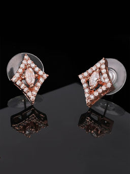 Estele - Rose Gold Plated CZ Rhombus Designer Stud Earrings with White Stones for Women
