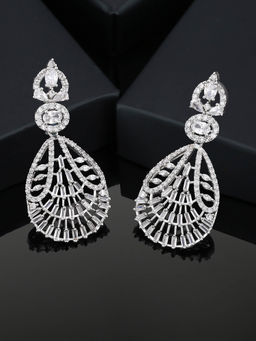 Estele - Rhodium Plated CZ Dazzling Designer Earrings with White Stones for Women