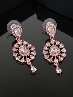 Estele - Rose Gold Plated CZ Flower Designer Drop Earrings with White Stones for Girls & Women