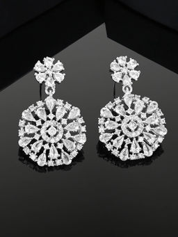 Estele - Rhodium Plated CZ Gorgeous Drop Earrings with White Crystals for Girls and Women