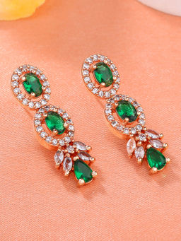 Estele - Rose Gold Plated CZ Shimmering Drop Earrings with Green Stones for Girls and Women