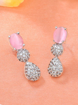 Estele - Rhodium Plated CZ Sparkling Drop Earrings with Mint Pink for Girls and Women