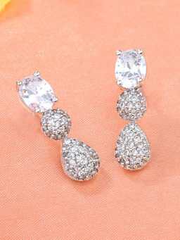 Estele - Rhodium Plated CZ Charming Earrings with White Stones for Girls and Women