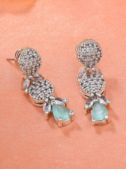Estele - Rhodium Plated CZ Twinkling Drop Earrings with Mint Green for Girls and Women