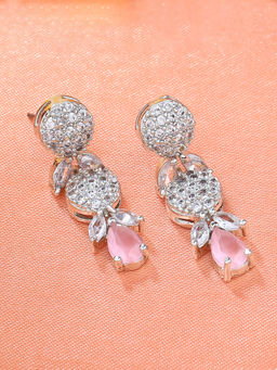 Estele - Rhodium Plated CZ Twinkling Drop Earrings with Mint Pink for Girls and Women