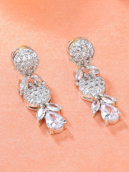Estele - Rhodium Plated CZ Twinkling Drop Earrings with White Stones for Girls and Women