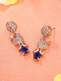 Estele - Rose Gold Plated CZ Twinkling Drop Earrings with Blue Stones for Girls and Women