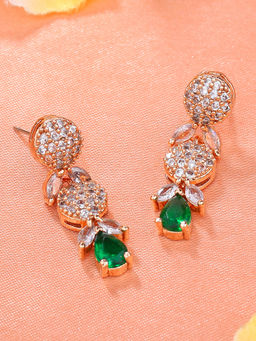 Estele - Rose Gold Plated CZ Twinkling Drop Earrings with Green Stones for Girls and Women