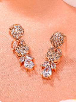 Estele - Rose Gold Plated CZ Twinkling Drop Earrings with White Stones for Girls & Women