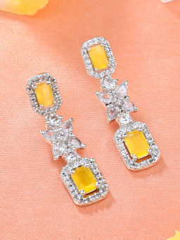 Estele - Rhodium Plated CZ Sparkling Earrings with Yellow & White Stones for Girls and Women