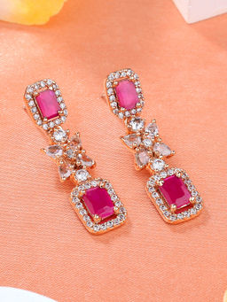 Estele - Rose Gold Plated CZ Sparkling Earrings with Ruby & White Stone for Girls and Women