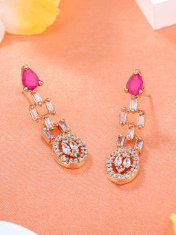 Estele - Rose Gold Plated CZ Beautiful Designer Earrings with Ruby Stones for Girls and Women