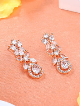 Estele - Rose Gold Plated CZ Scintillating Drop Earrings with White Stones for Girls and Women
