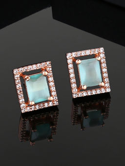 Estele - Rose Gold Plated CZ Sparkling Designer Stud Earrings with Mint Green Crystal for Women