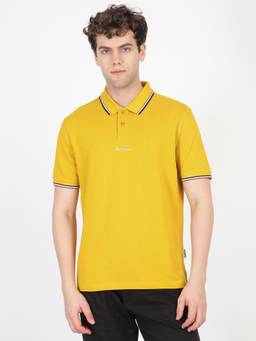 Ben Sherman - Men Yellow Solid Mod Stripe Regular Fit Polo T-Shirt