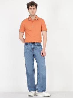 Ben Sherman - Men Orange Solid Mod Stripe Regular Fit Polo T-Shirt