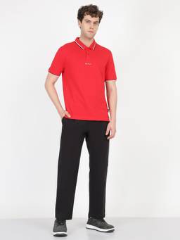 Ben Sherman - Men Red Solid Mod Stripe Regular Fit Polo T-Shirt