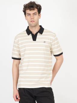 Ben Sherman - Men Cream Striped Breton Stripe Regular Fit Polo