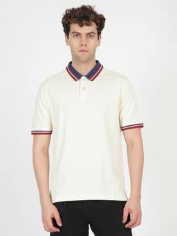 Ben Sherman - Men Off-White Solid Collar Pique Regular Fit Polo T-Shirt