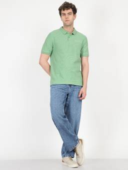 Ben Sherman - Men Green Textured Regular Fit Polo T-Shirt