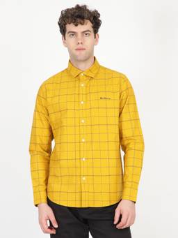 Ben Sherman - Men Yellow Checked Box Check Regular Fit Shirt