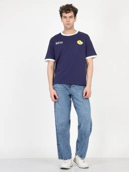 Ben Sherman - Men Navy Blue Printed Modern Tennis Graphic T-Shirt