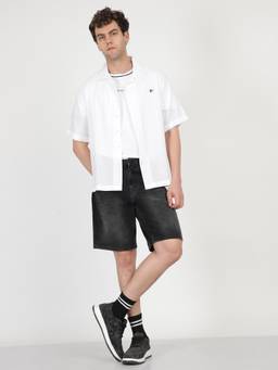 Ben Sherman - Men White Striped Seersucker Cuban Collar Short Sleeve Shirt