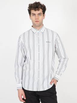 Ben Sherman - Men White Vertical Stripe Shirt