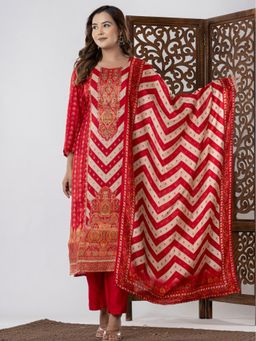Sindh Fashion - Red Printed Kurta with Pant and Dupatta