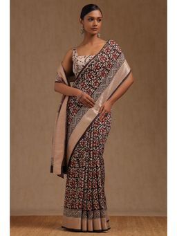 Soch - Black Viscose Floral Print Saree with Unstitched Blouse
