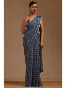 Soch - Teal Georgette Geometric Print Saree with Unstitched Blouse