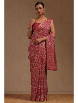 Soch - Onion Pink Georgette Floral Print Saree with Unstitched Blouse