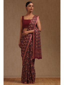 Soch - Maroon Georgette Geometric Print Saree with Unstitched Blouse