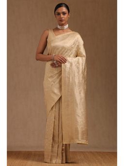 Soch - Beige Silk Blend Floral Print Saree with Unstitched Blouse