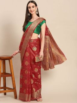 Odette - Rust Woven Organza Saree with Unstitched Blouse