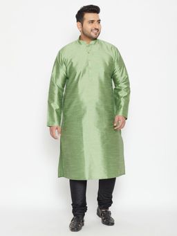 Vastramay - Men Mint Green Silk Blend Kurta Churidar