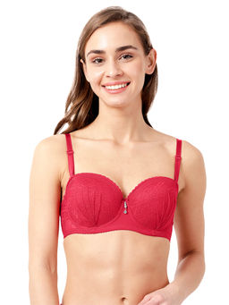 Shyaway - Susie By Shyaway Red Lace Detachable Strap Padded Underwire Balconette Bra