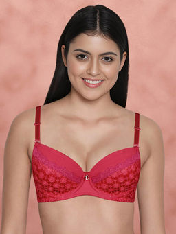 Shyaway - Susie By Shyaway Hot Red Lace Cut Work Padded Wired Bra
