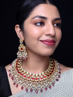 AG'S - Zareenah Pink Bridal Pachi Kundan Neckpiece Set