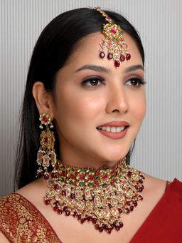 AG'S - Saksham Maroon and Green Kundan Choker Set