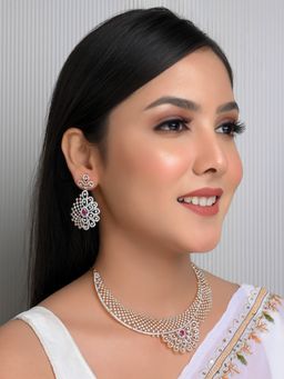 AG'S - Lakshmi Pink Ruby American Diamond Necklace Set