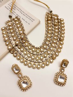 AG'S - Pankhudi Triple Layerd Kundan Polki Necklace Set