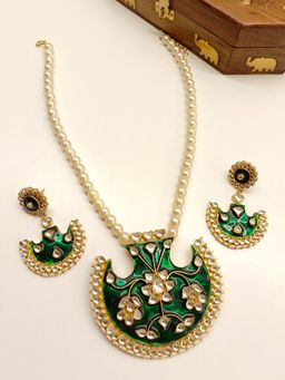 AG'S - Dominique Green Kundan Pearl Pendant Necklace Set