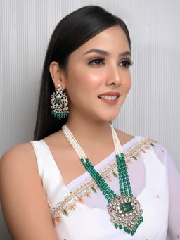 AG'S - Darika Green Kundan Polki Long Necklace Set