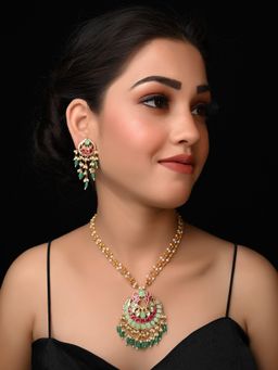 AG'S - Amina Mint Green Pachi Kundan Pendant Necklace Set