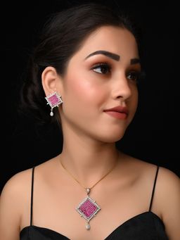 AG'S - Arnavi Magenta Square Pendant Necklace Set