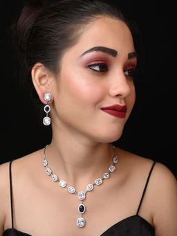 AG'S - Hirsa Blue Sapphire American Diamond Necklace Set