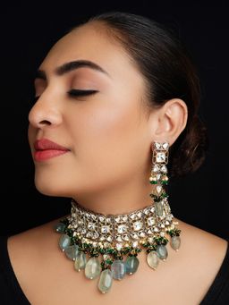 AG'S - Bushra Mint Green Rhodium Plated Victorian Choker Set