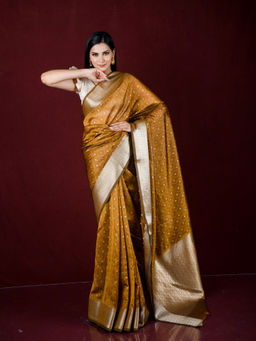 EXCLUSIVA - Mustard Zari Woven Work Banarasi Saree with Unstitched Blouse